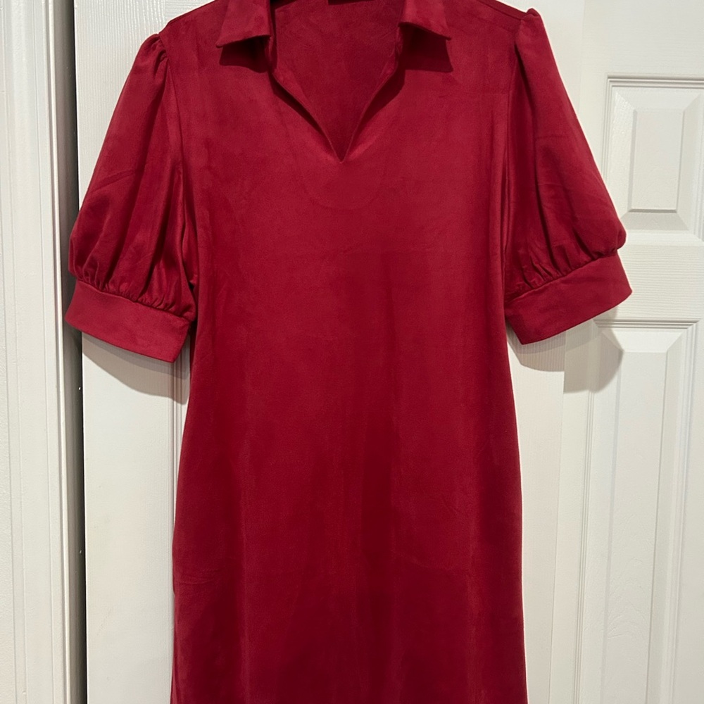 Aryeh Red Midi Dress with Puff Sleeves